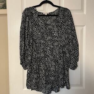 Umgee Animal Print Babydoll Top in Black and white high/lo size 1XL